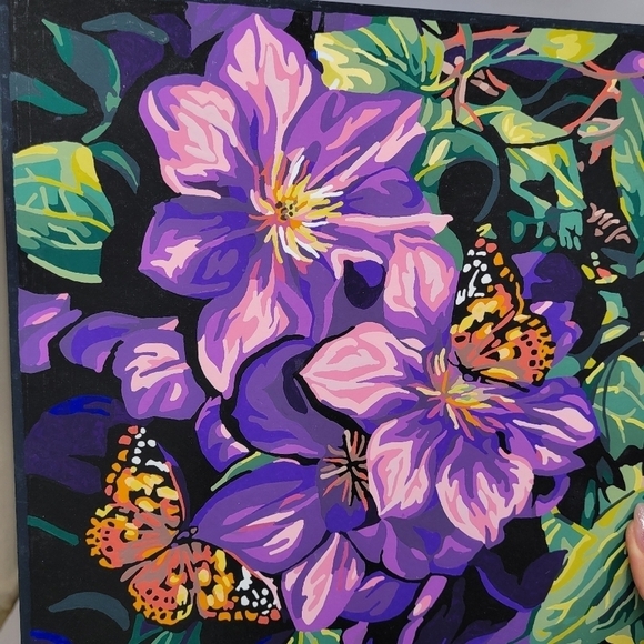 Clematis & Butterflies Finished Acrylic Paint By Number Painting 11×14 W/ Border - Picture 4 of 17